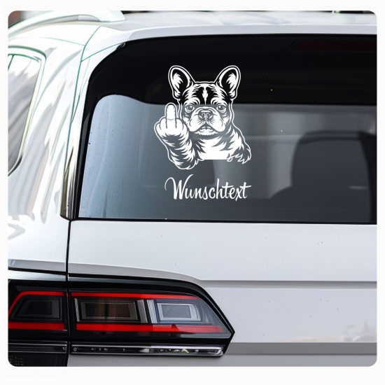 Preview: Französische Bulldogge Stinkefinger lustig Wunschtext Autoaufkleber Auto Aufkleber Sticker Pfoten A4302